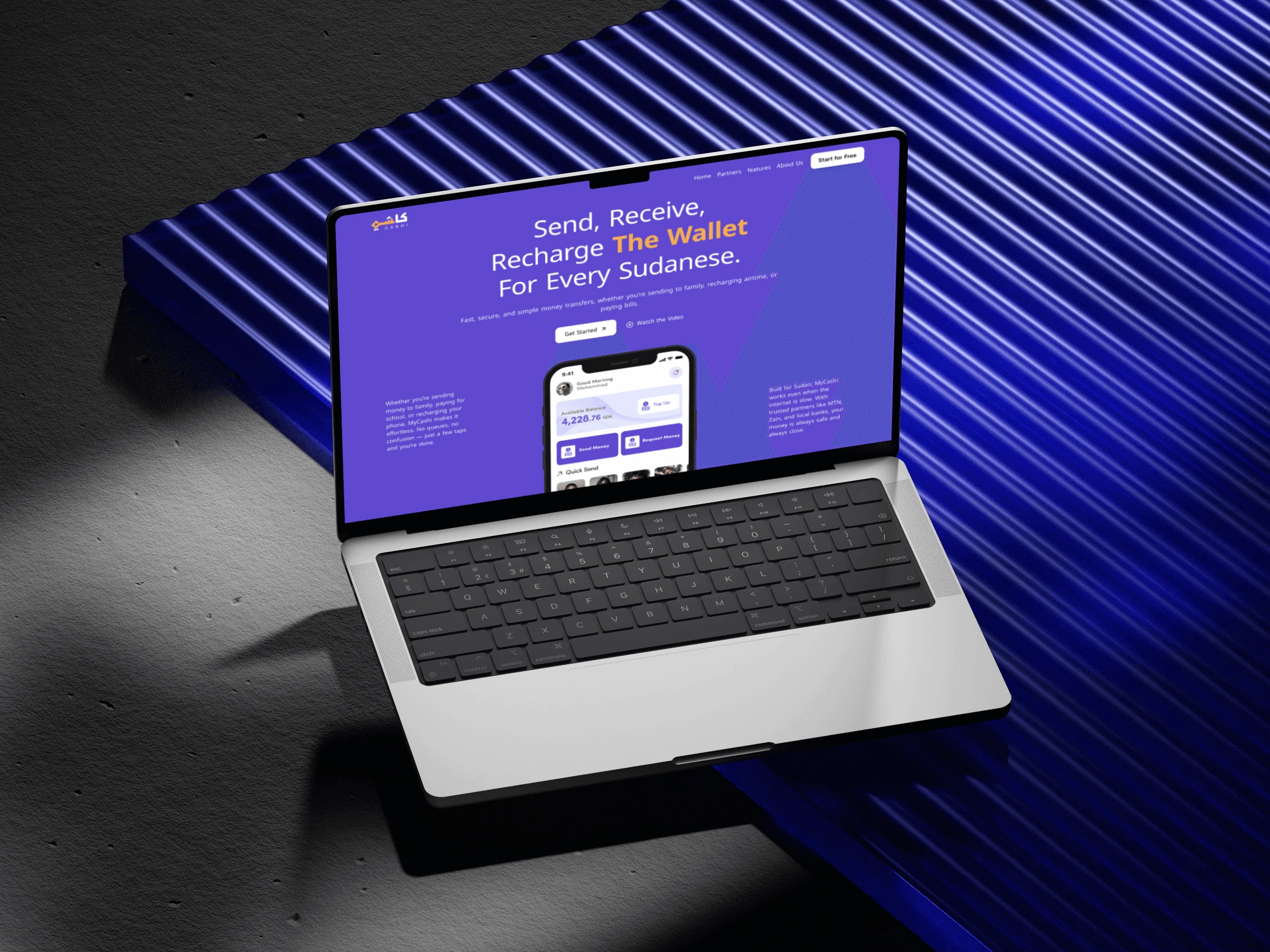 Cashi wallet landing page on a laptop